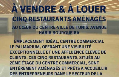 A vendre & à louer : cinq restaurants aménages au centre commercial