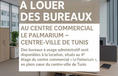 A LOUER DES BUREAUX AU CENTRE COMMERCIAL LE PALMARIUM